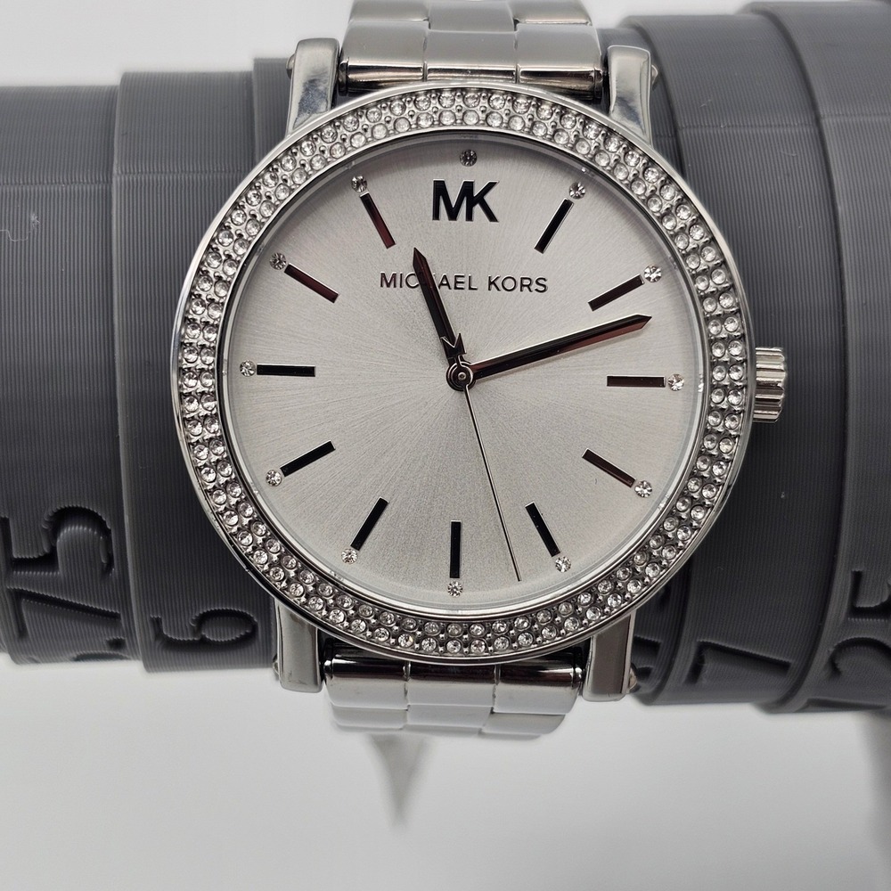 Michael Kors Women Watch Corey Silver Stainless Steel Glitz‎ Pave MK7347 38mm